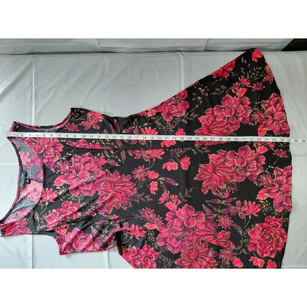 Perceptions New York Floral Swing Dress Sz LG Black & Red Sleeveless Stretchy - Picture 8 of 8
